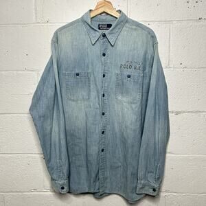 Vintage Polo Ralph Lauren Denim "Stenciled" Button Down Long-Sleeve